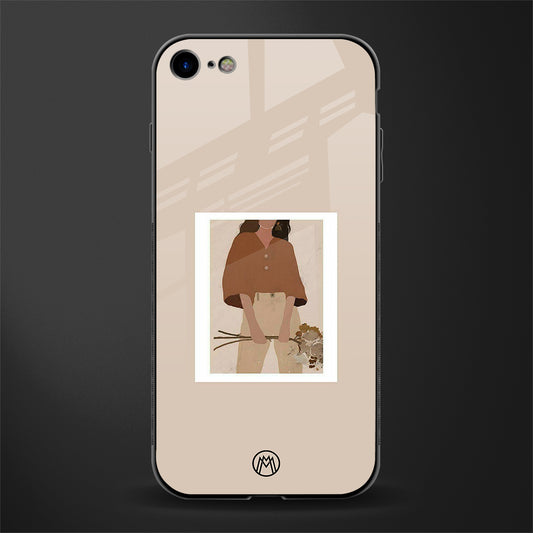 beige brown young lady art glass case for iphone 8