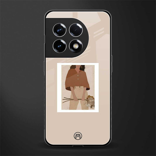 beige brown young lady art back phone cover | glass case for oneplus 11r