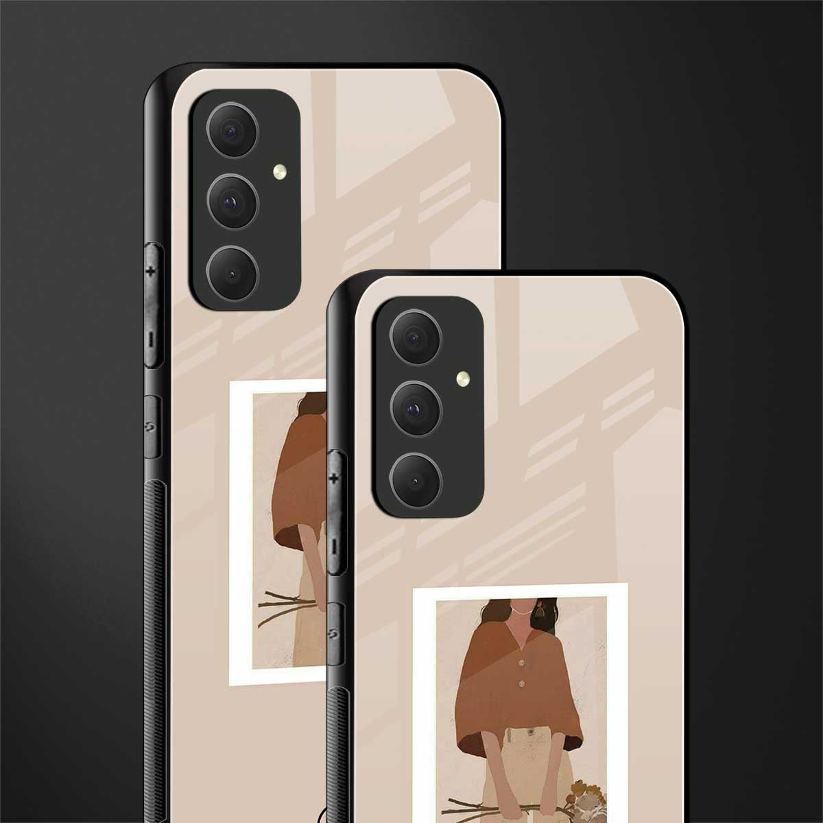 beige brown young lady art back phone cover | glass case for samsung galaxy a54 5g