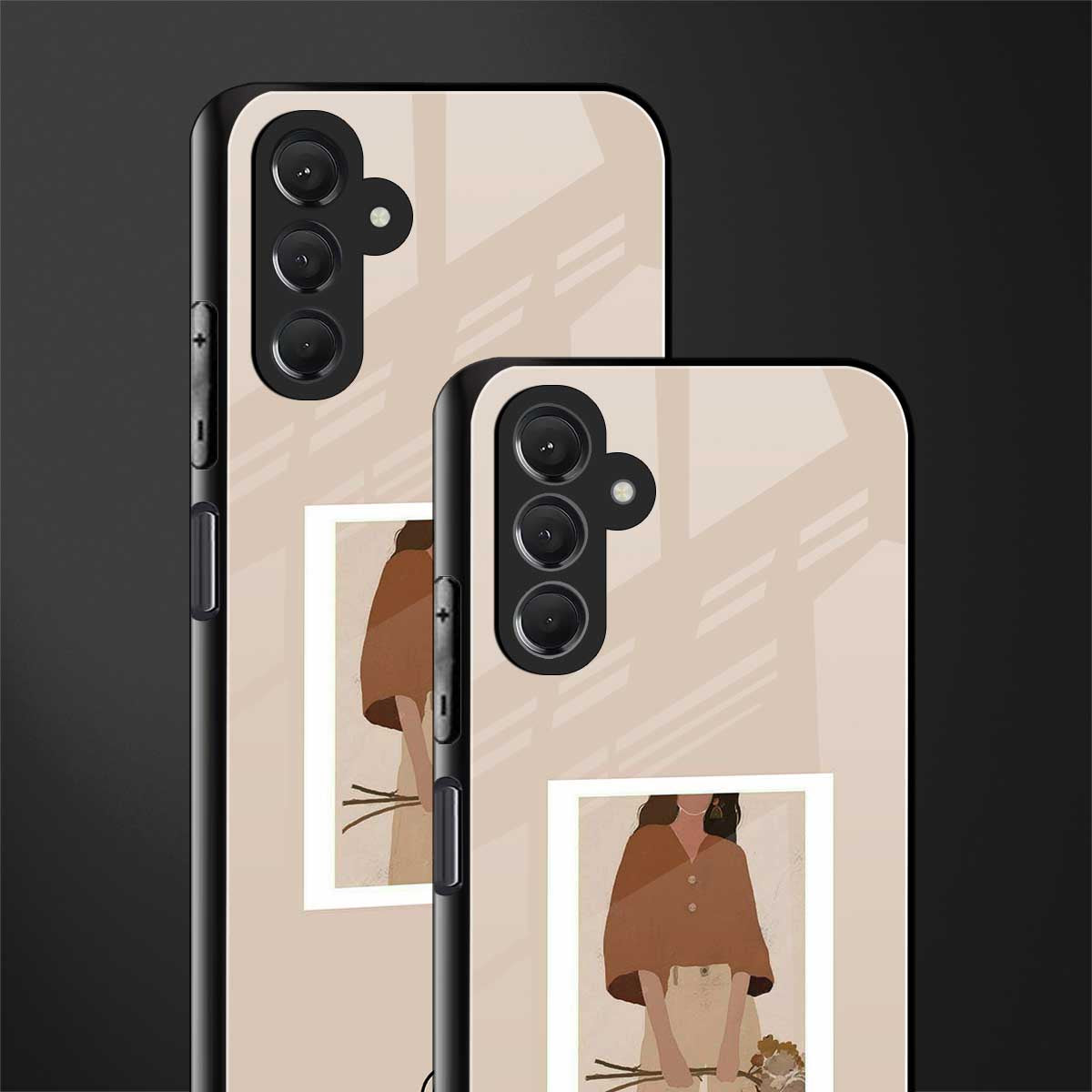beige brown young lady art back phone cover | glass case for samsun galaxy a24 4g
