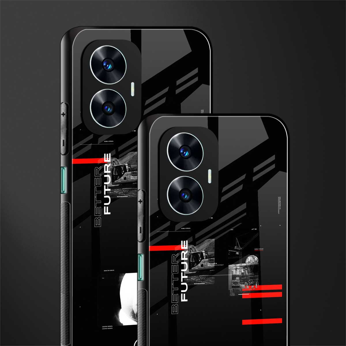 better future dark aesthetic back phone cover | glass case for realme c55