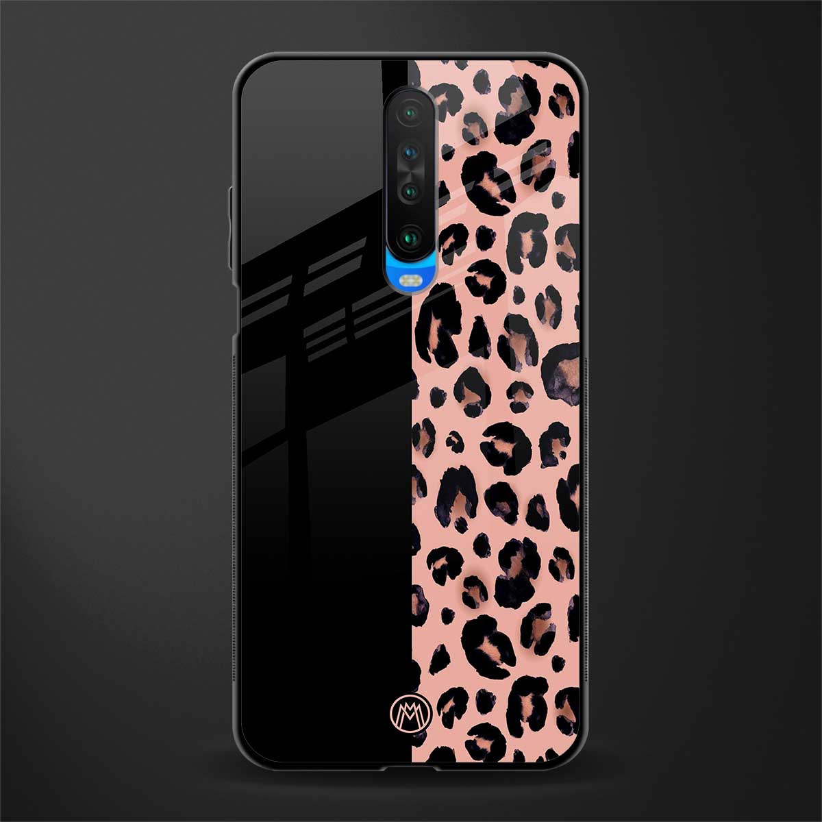 black & pink cheetah fur glass case for poco x2 image