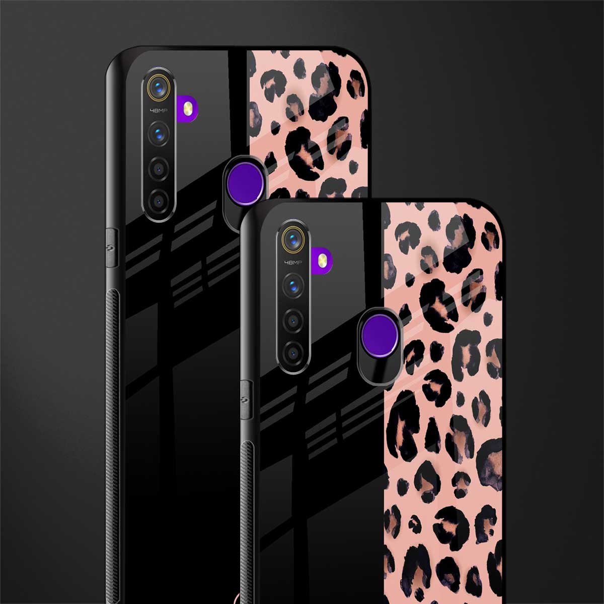 black & pink cheetah fur glass case for realme 5i image-2