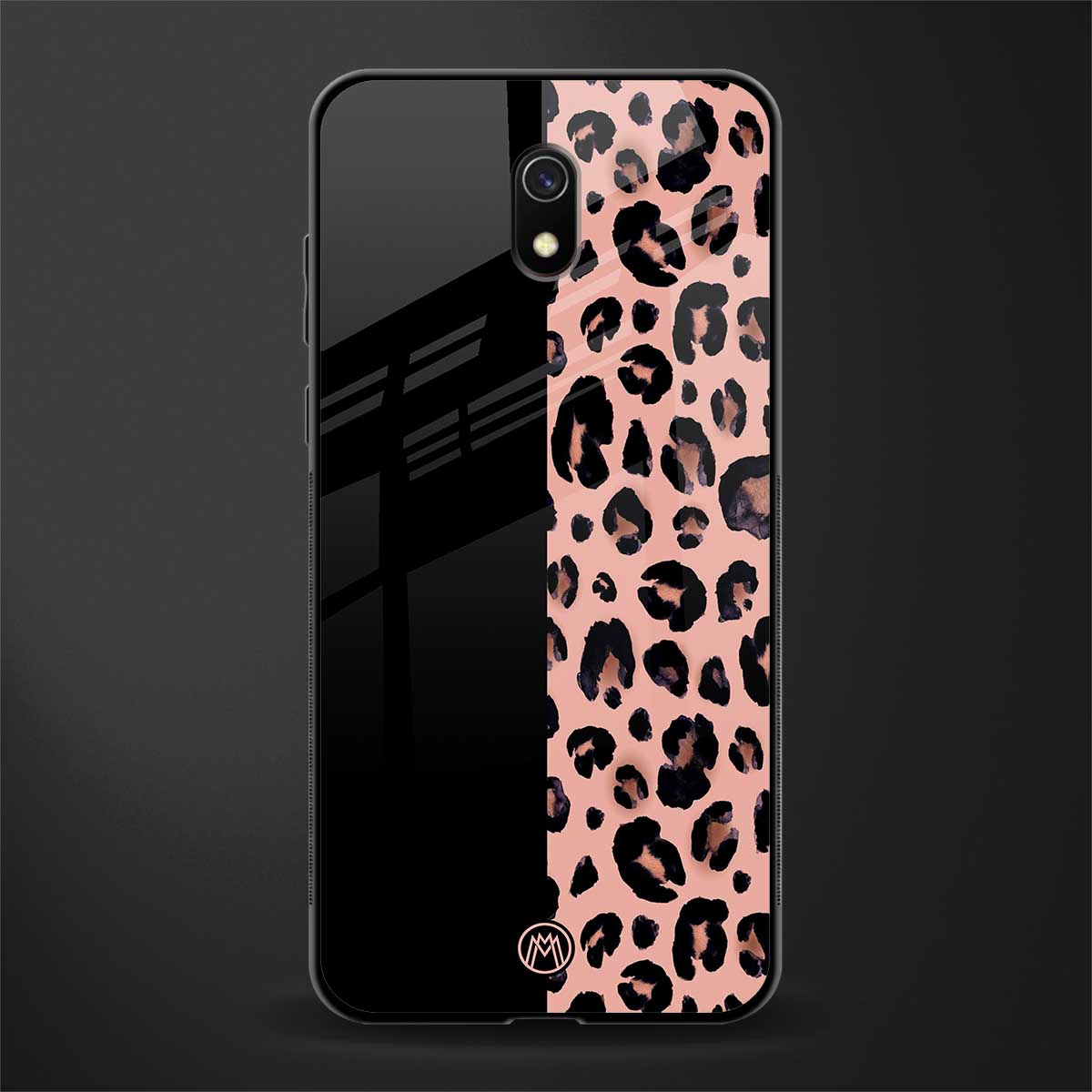 black & pink cheetah fur glass case for redmi 8a image