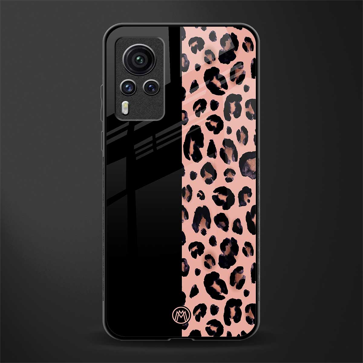 black & pink cheetah fur glass case for vivo x60 pro image