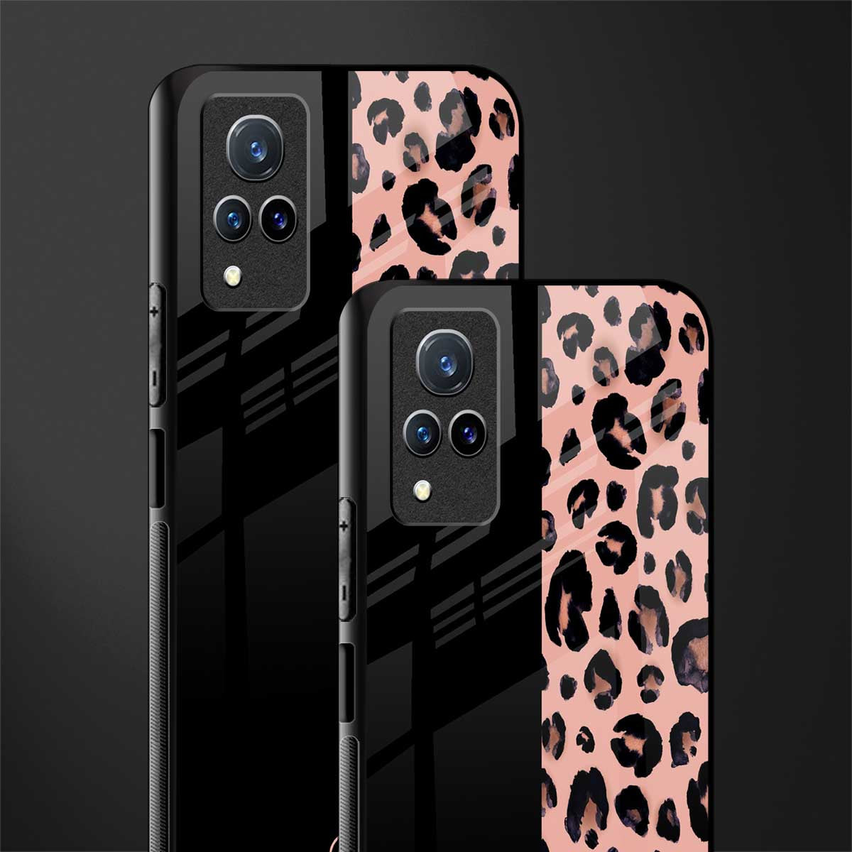 black & pink cheetah fur glass case for vivo v21 5g image-2