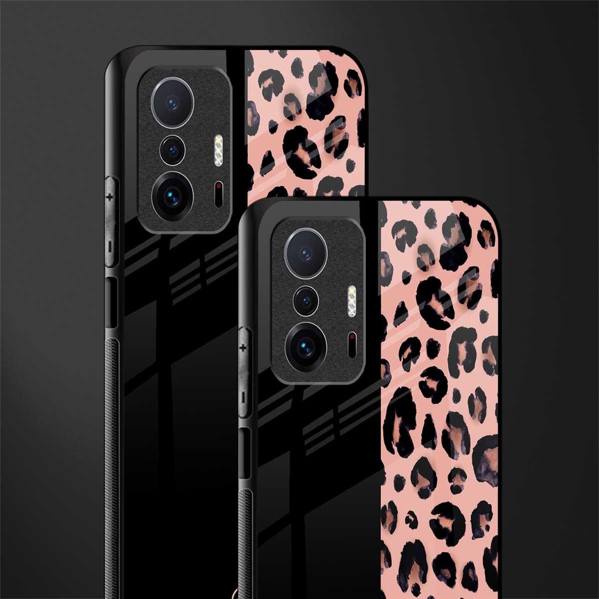 black & pink cheetah fur glass case for mi 11t pro 5g image-2
