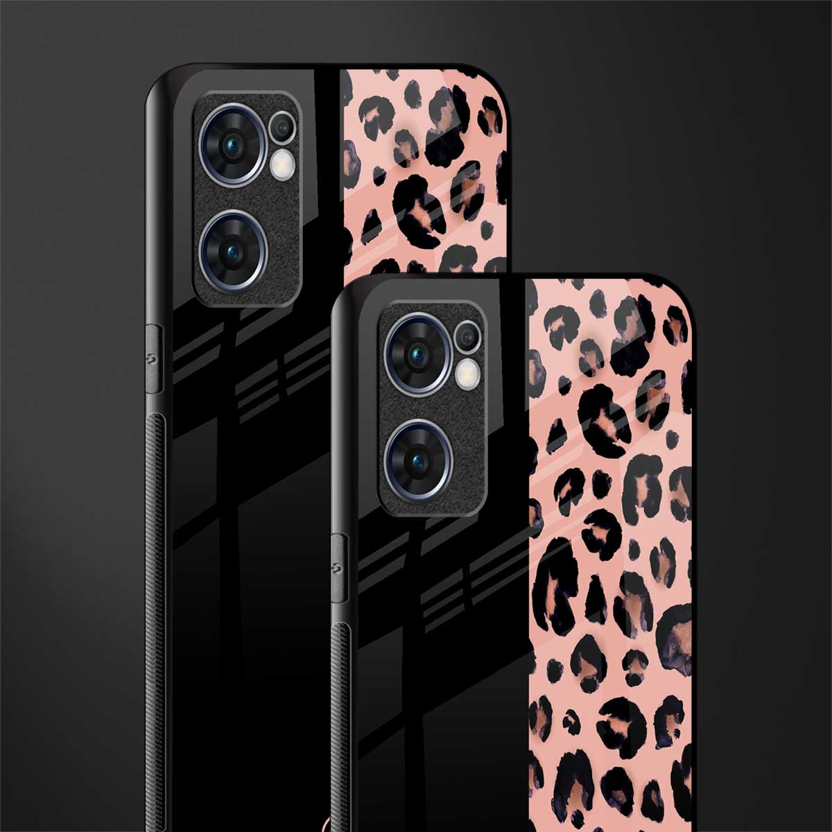 black & pink cheetah fur glass case for oppo reno7 5g image-2