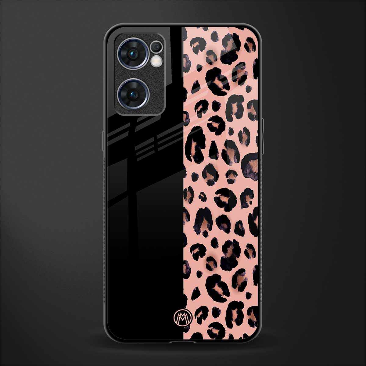 black & pink cheetah fur glass case for oppo reno7 5g image