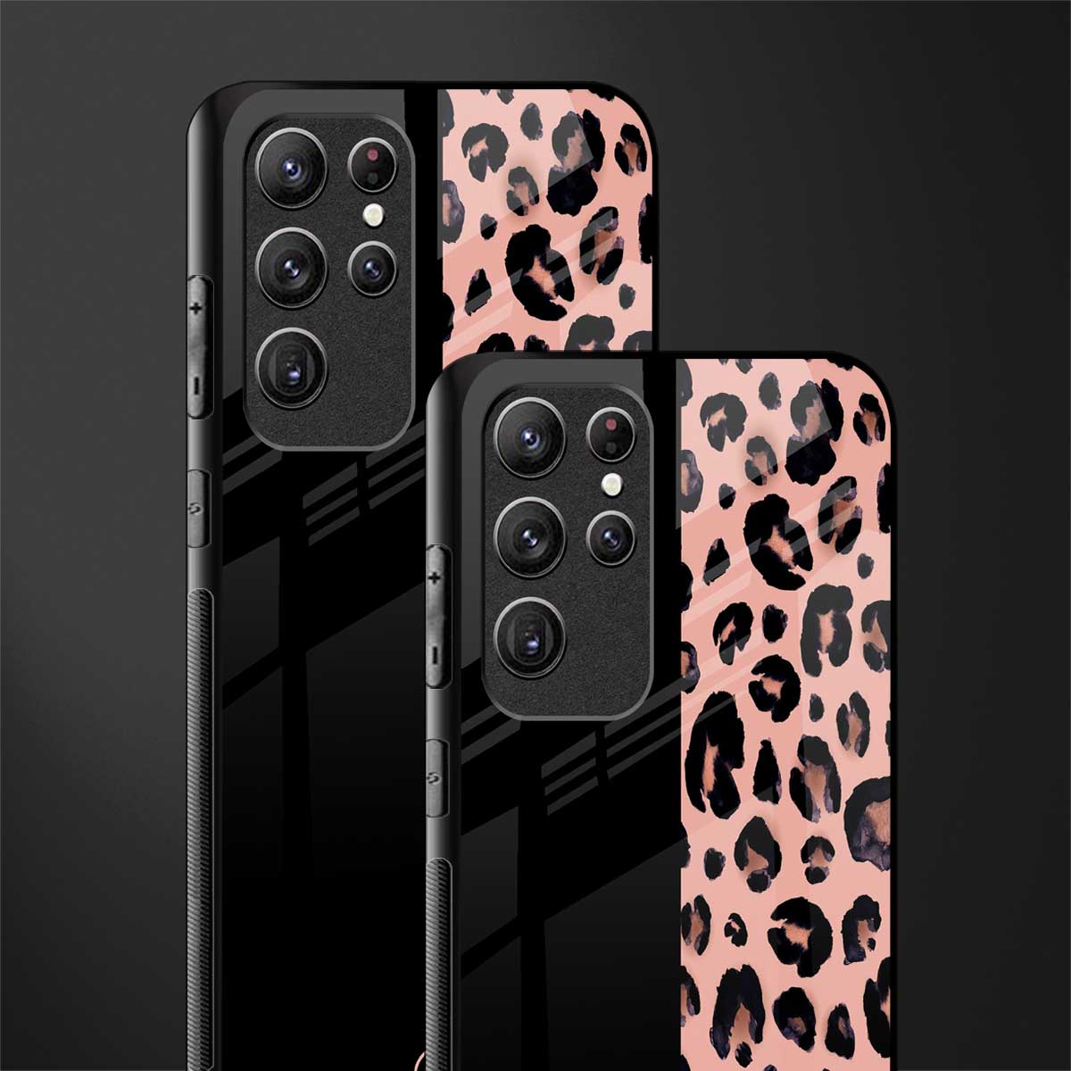 black & pink cheetah fur glass case for samsung galaxy s22 ultra 5g image-2