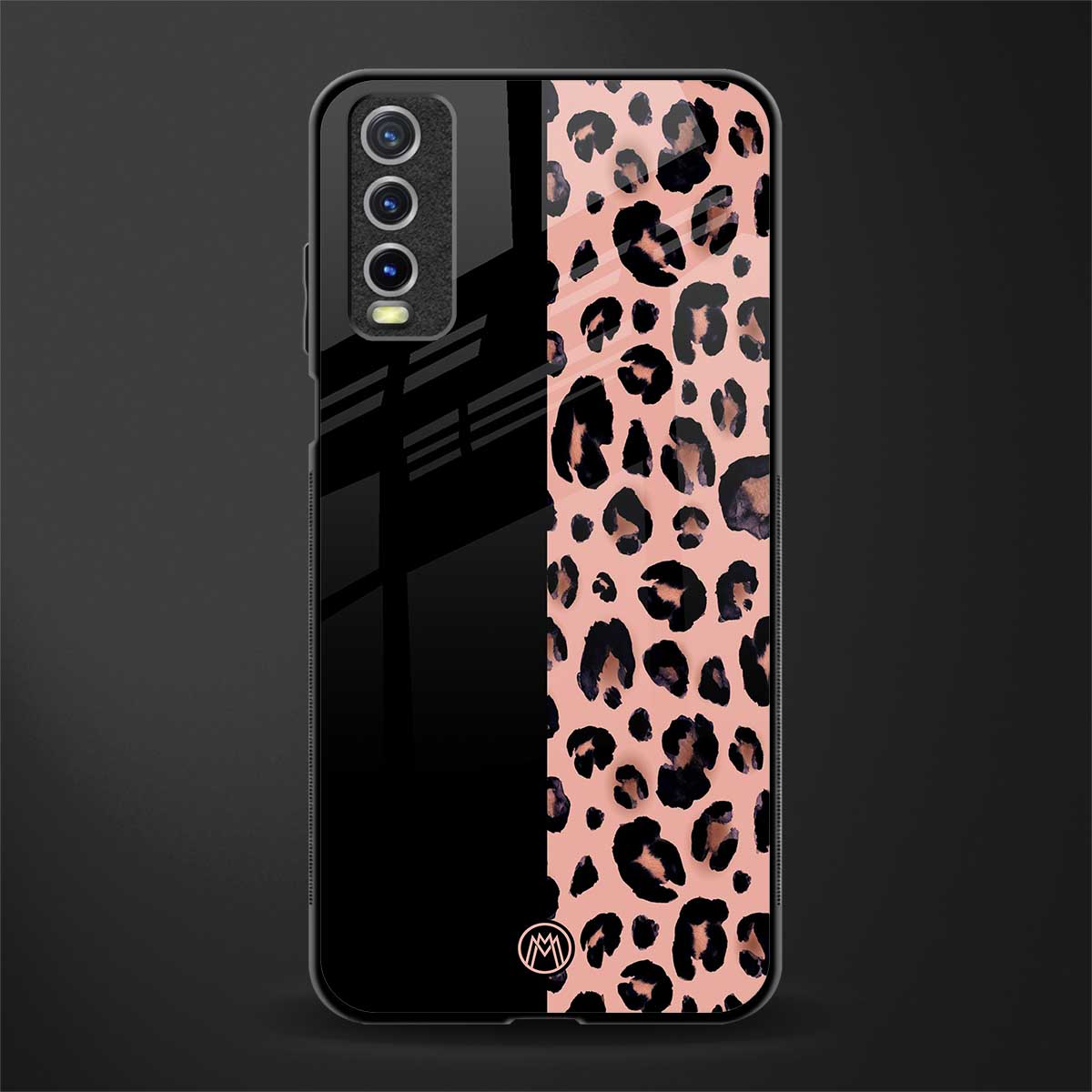 black & pink cheetah fur glass case for vivo y12g image