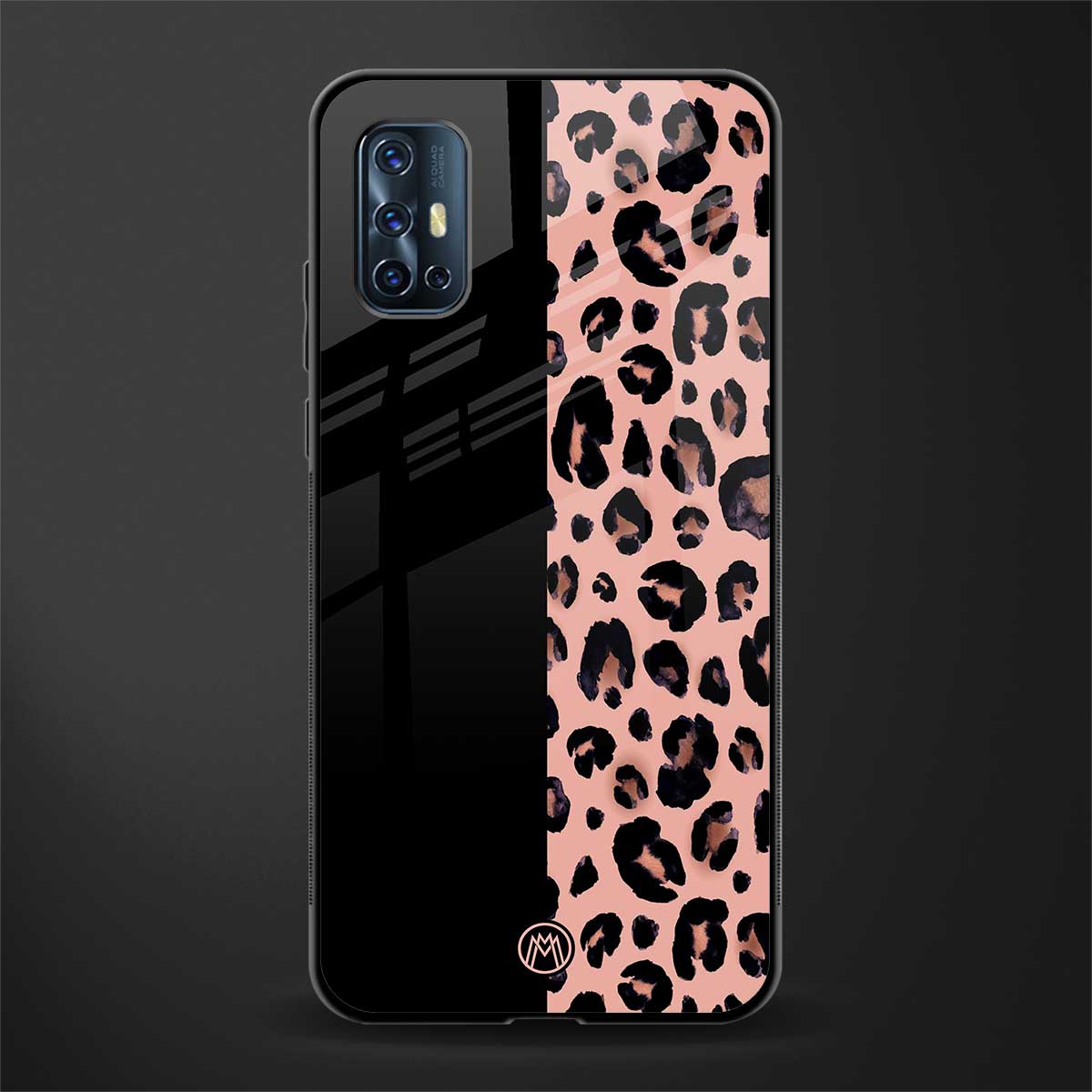 black & pink cheetah fur glass case for vivo v17 image