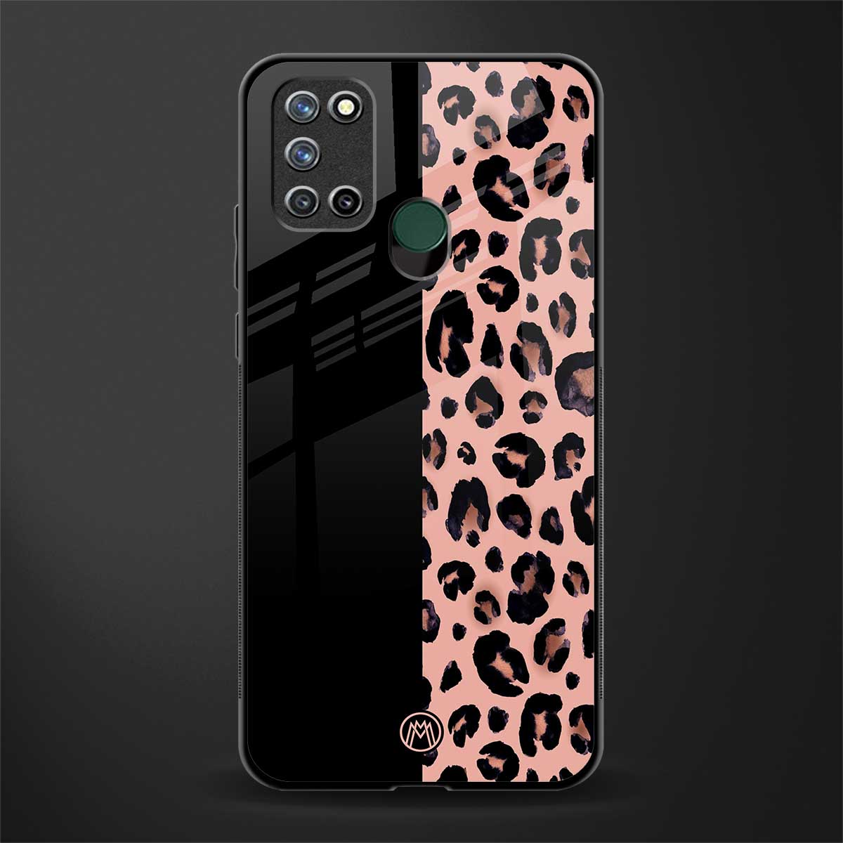 black & pink cheetah fur glass case for realme 7i image