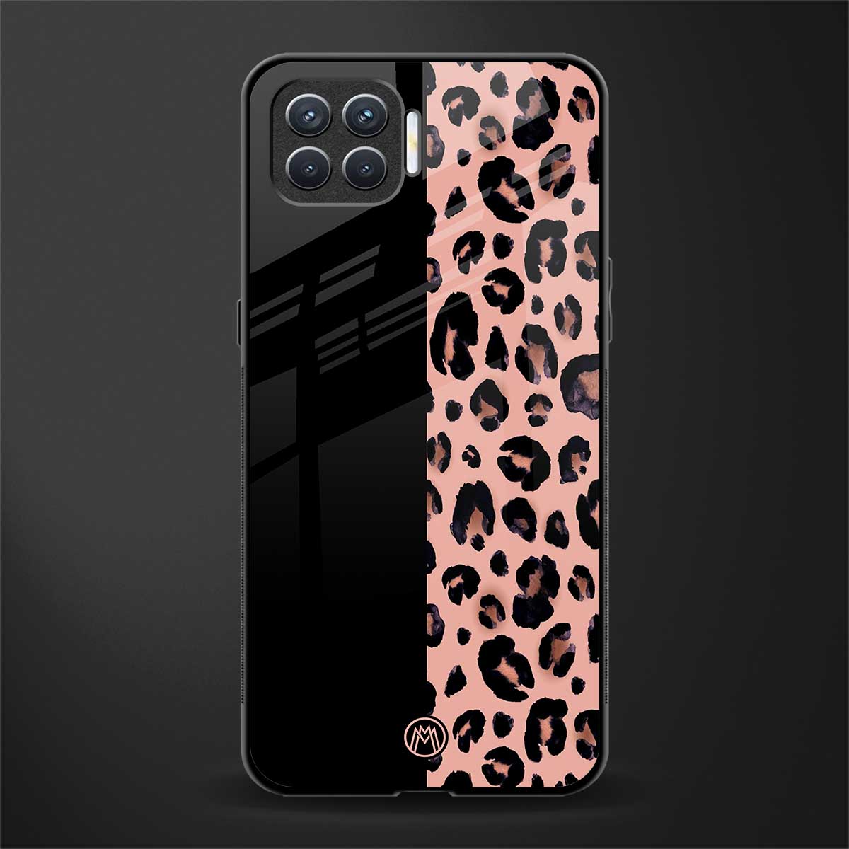 black & pink cheetah fur glass case for oppo f17 pro image