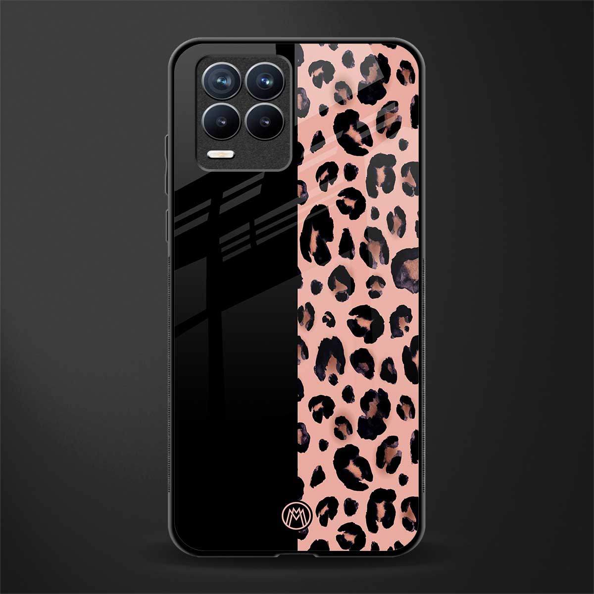 black & pink cheetah fur glass case for realme 8 4g image