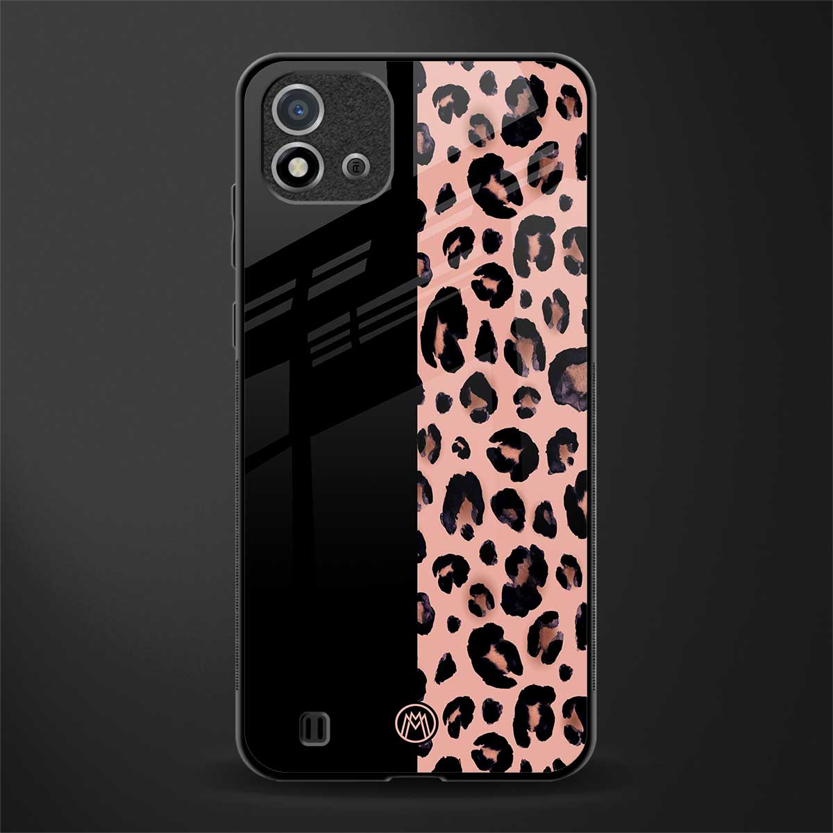 black & pink cheetah fur glass case for realme c20 image