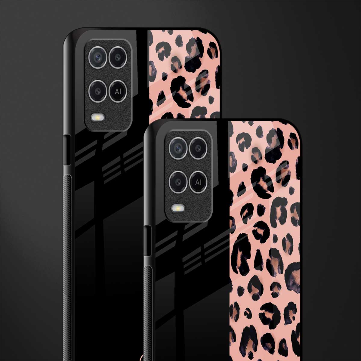black & pink cheetah fur glass case for oppo a54 image-2