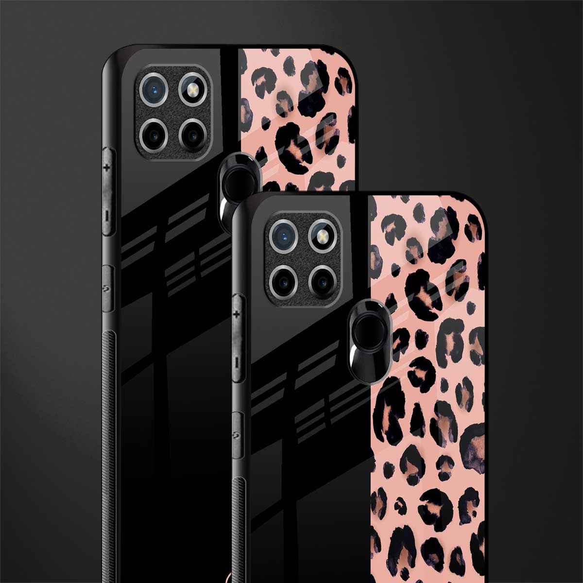 black & pink cheetah fur glass case for realme c21 image-2