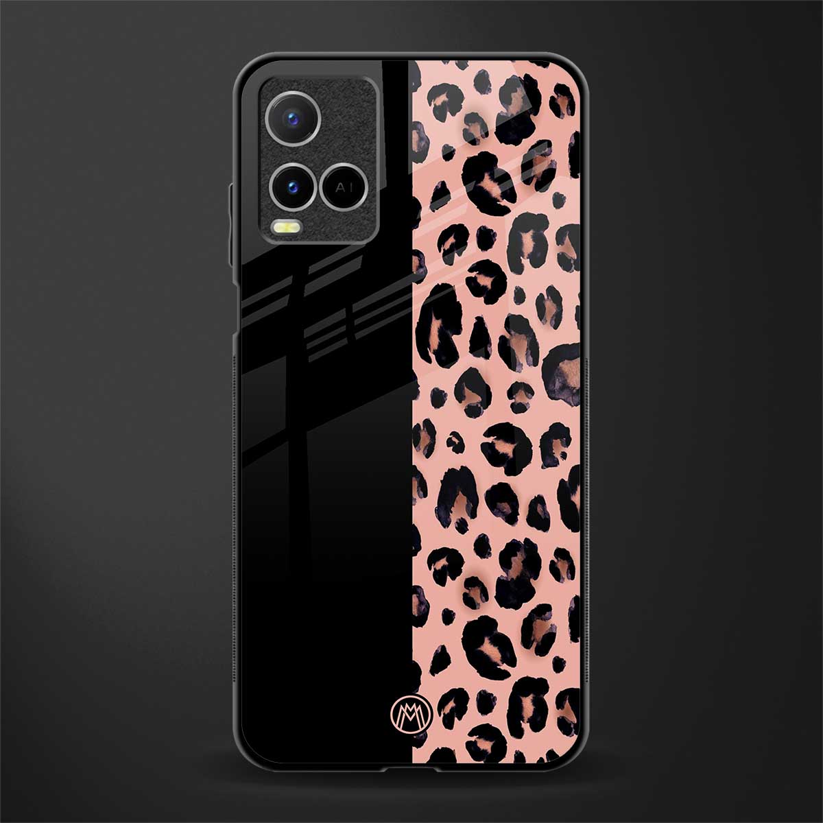 black & pink cheetah fur glass case for vivo y33s vivo y33t image