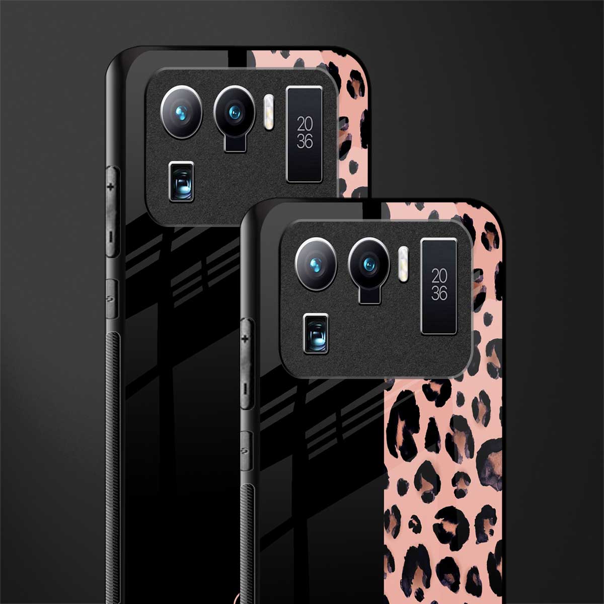 black & pink cheetah fur glass case for mi 11 ultra 5g image-2