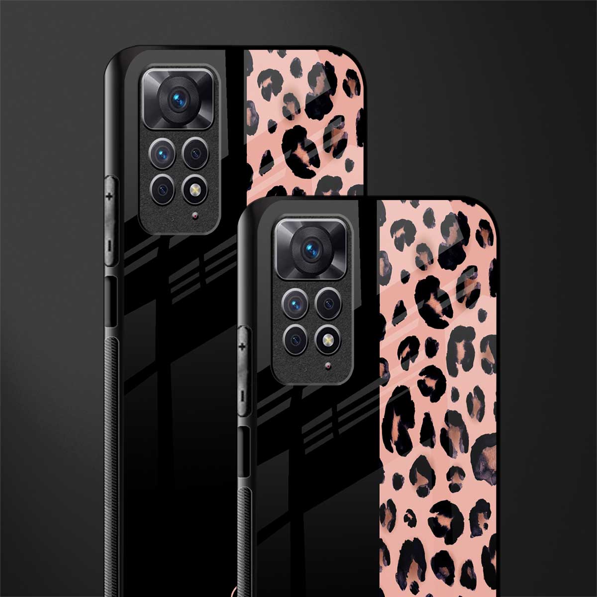 black & pink cheetah fur back phone cover | glass case for redmi note 11 pro plus 4g/5g