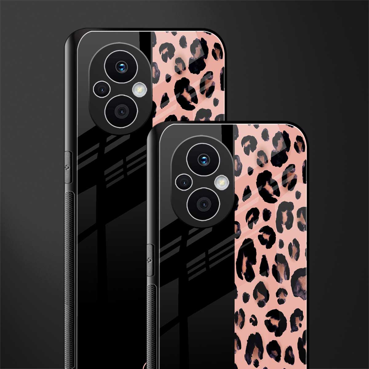 black & pink cheetah fur back phone cover | glass case for oppo f21 pro 5g