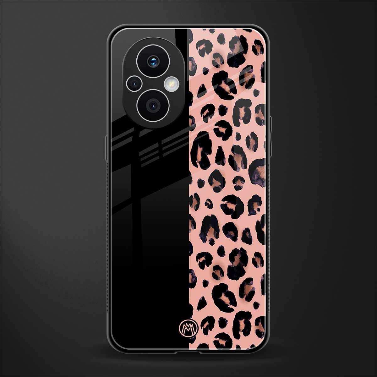black & pink cheetah fur back phone cover | glass case for oppo f21 pro 5g