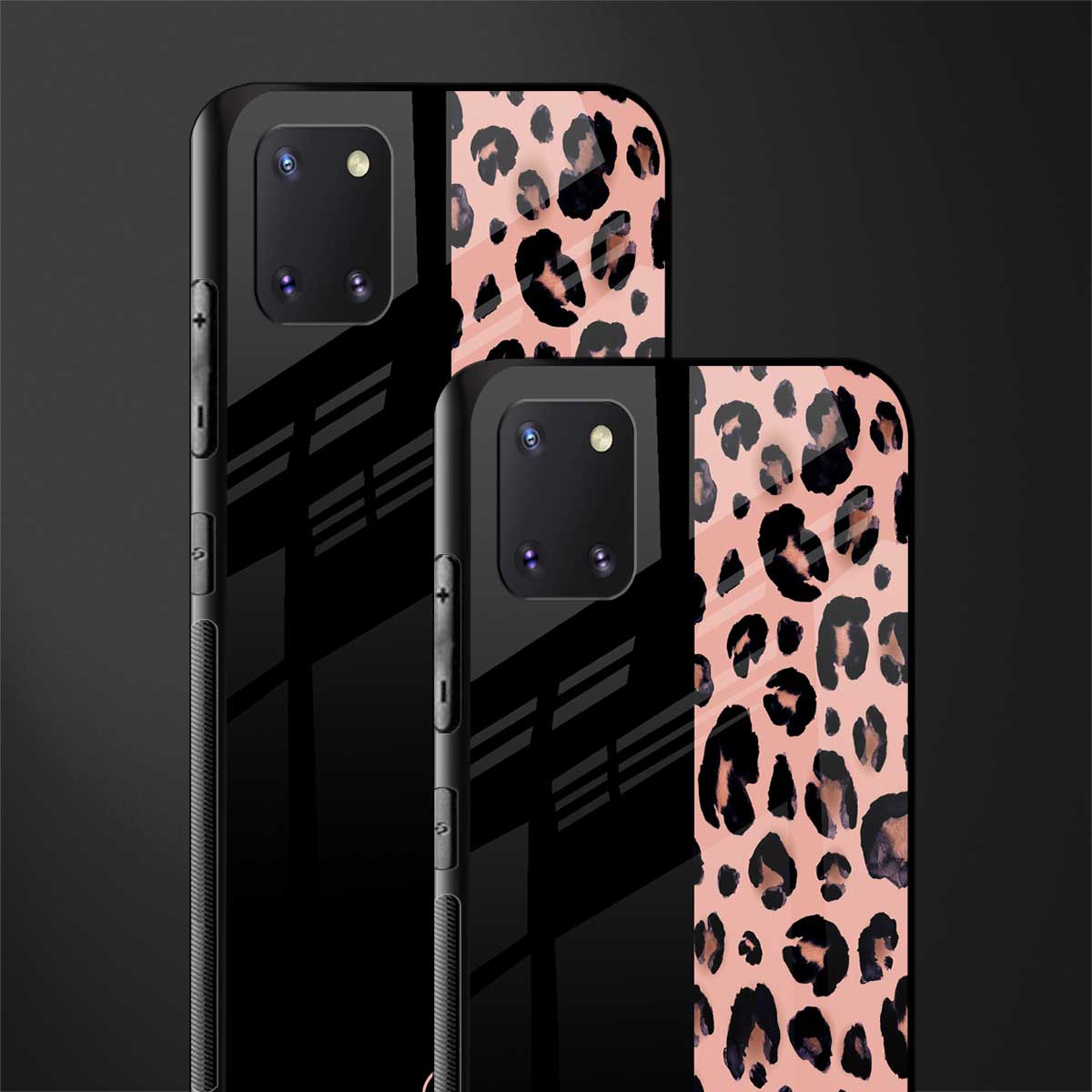 black & pink cheetah fur glass case for samsung a81 image-2