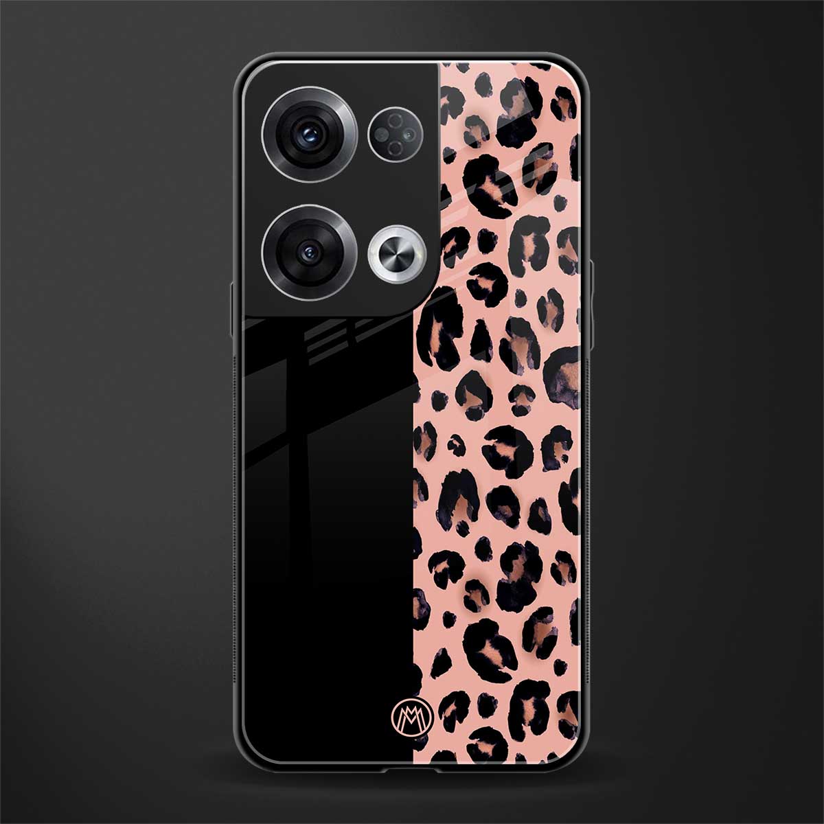 black & pink cheetah fur back phone cover | glass case for oppo reno 8 pro