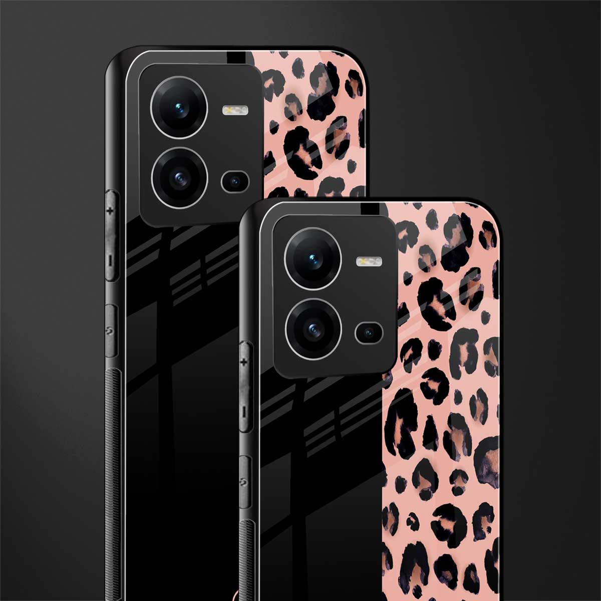 black & pink cheetah fur back phone cover | glass case for vivo v25-5g