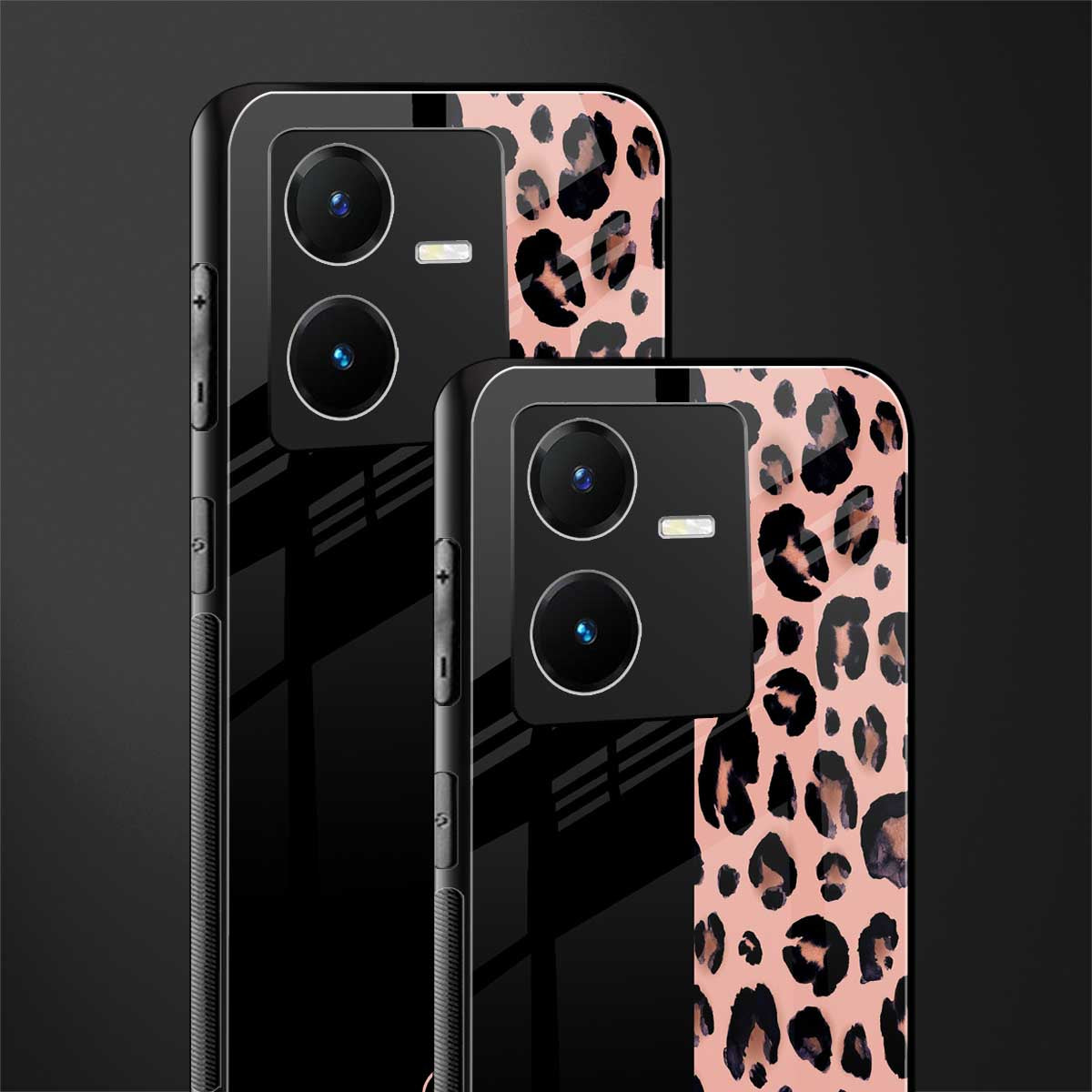 black & pink cheetah fur back phone cover | glass case for vivo y22