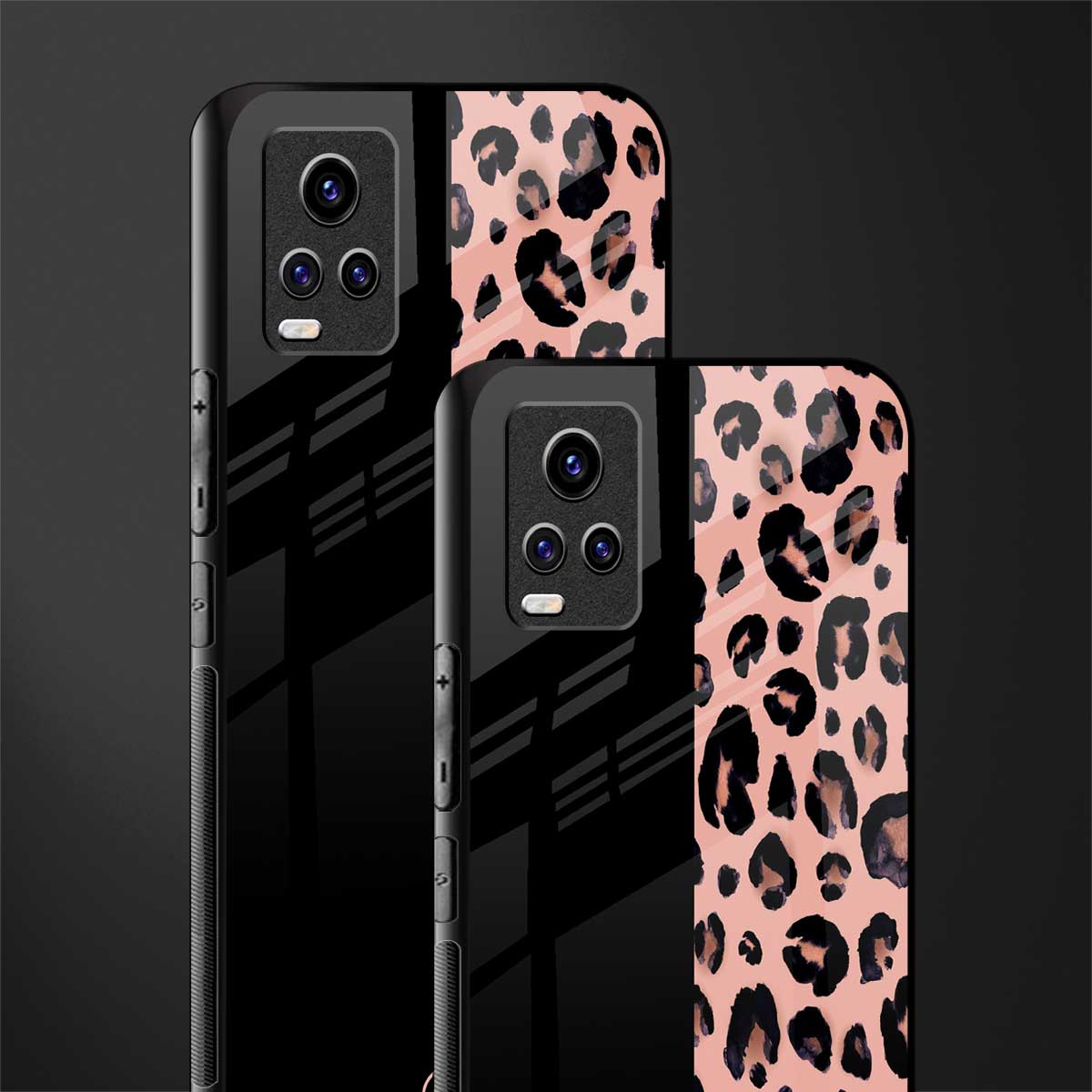 black & pink cheetah fur back phone cover | glass case for vivo v21e 4g