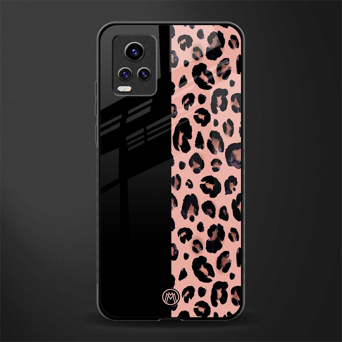 black & pink cheetah fur back phone cover | glass case for vivo v21e 4g