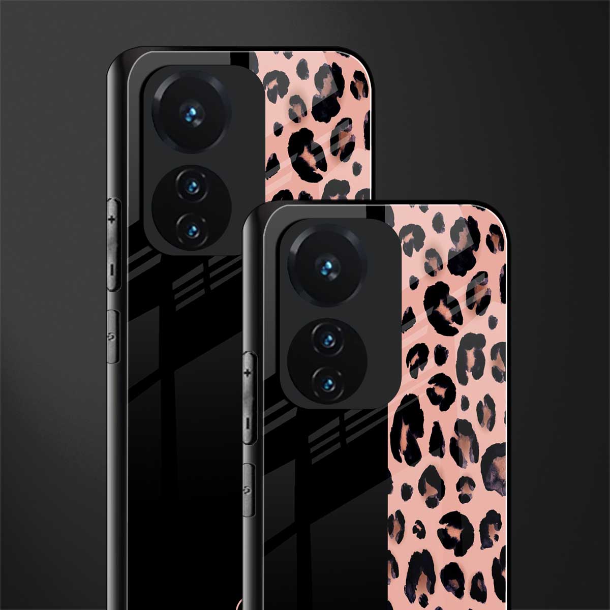 black & pink cheetah fur back phone cover | glass case for vivo t1 44w 4g