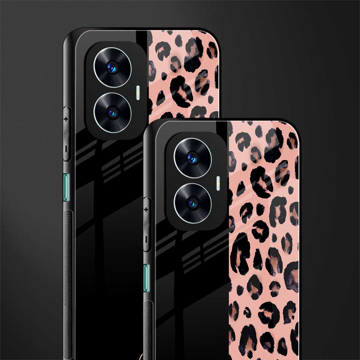 black & pink cheetah fur back phone cover | glass case for realme c55