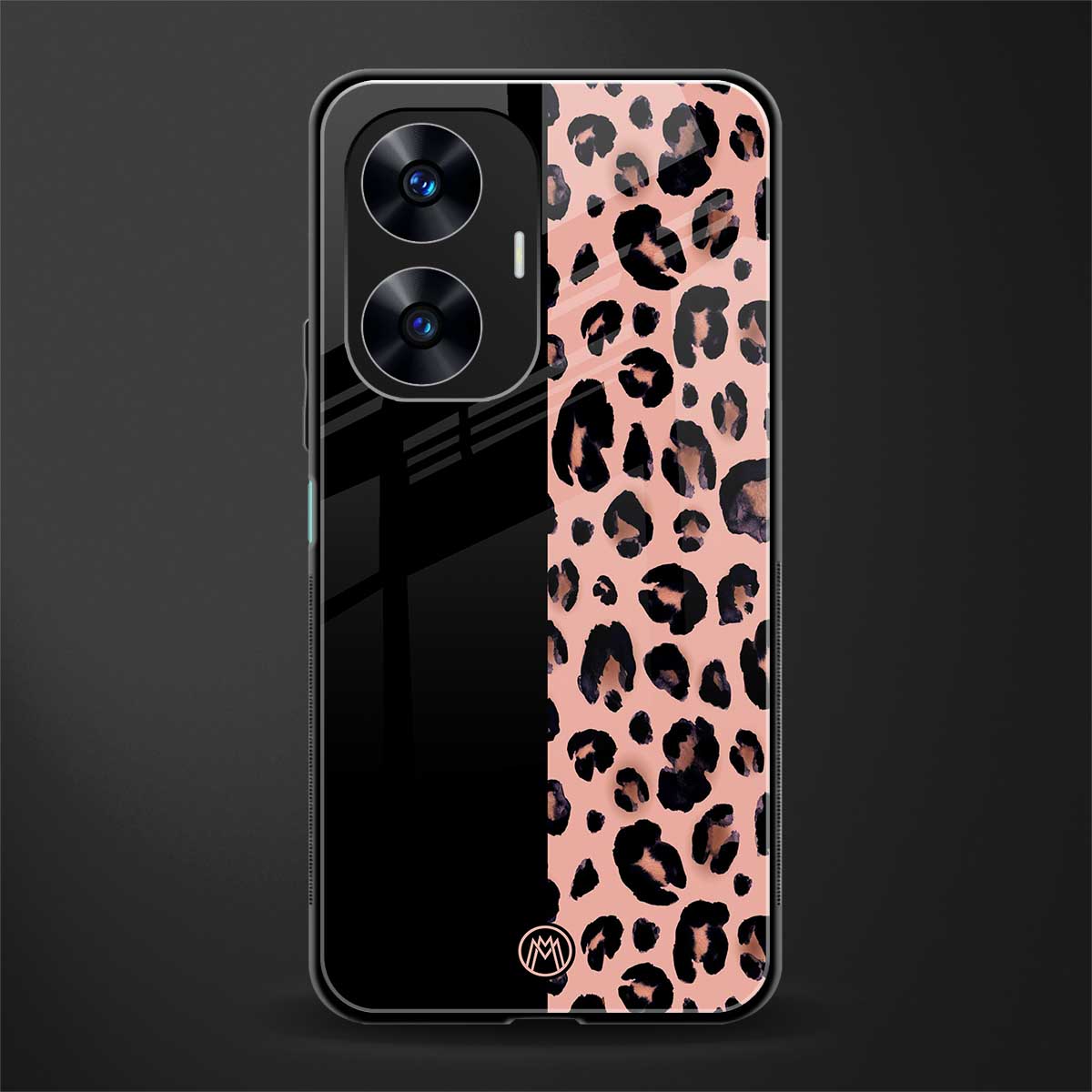 black & pink cheetah fur back phone cover | glass case for realme c55