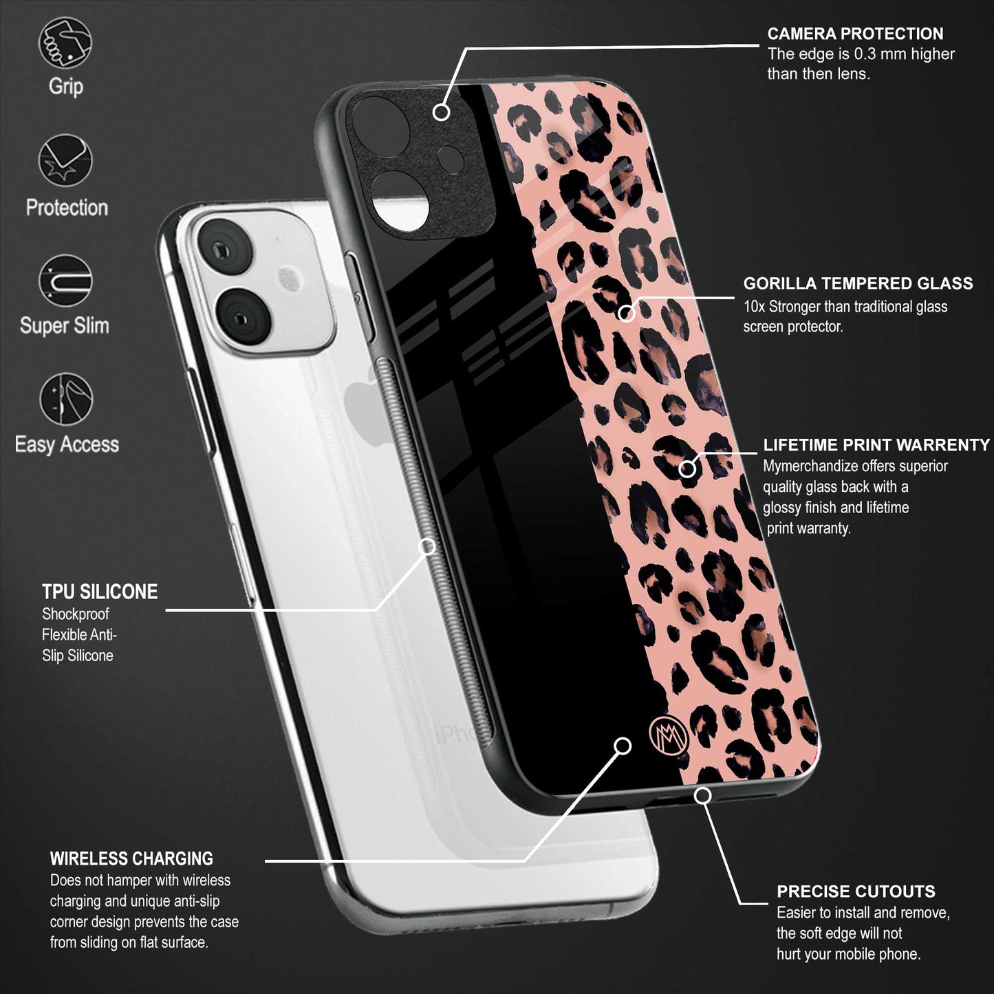 black & pink cheetah fur glass case for oppo a54 image-4