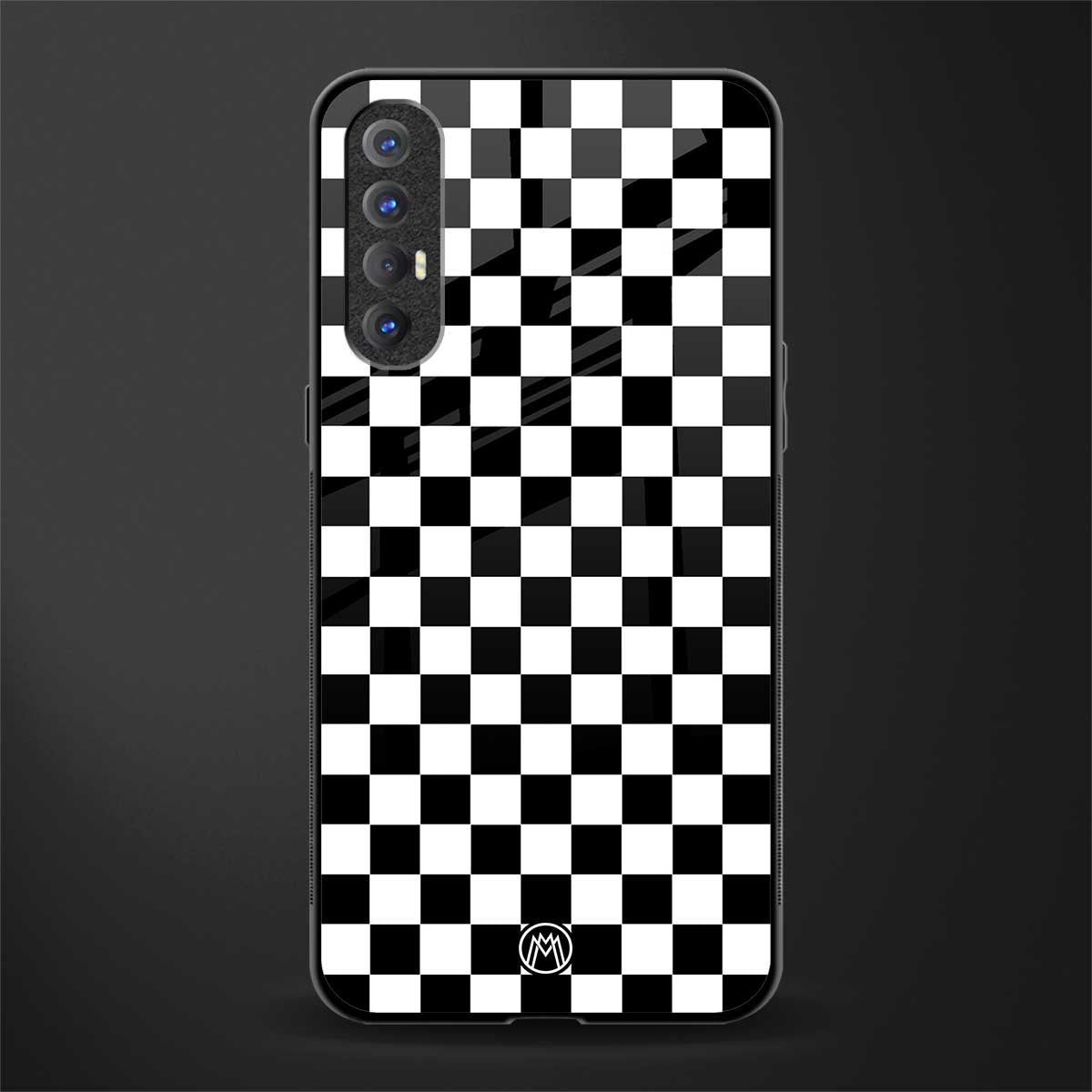 black & white check pattern glass case for oppo reno 3 pro image