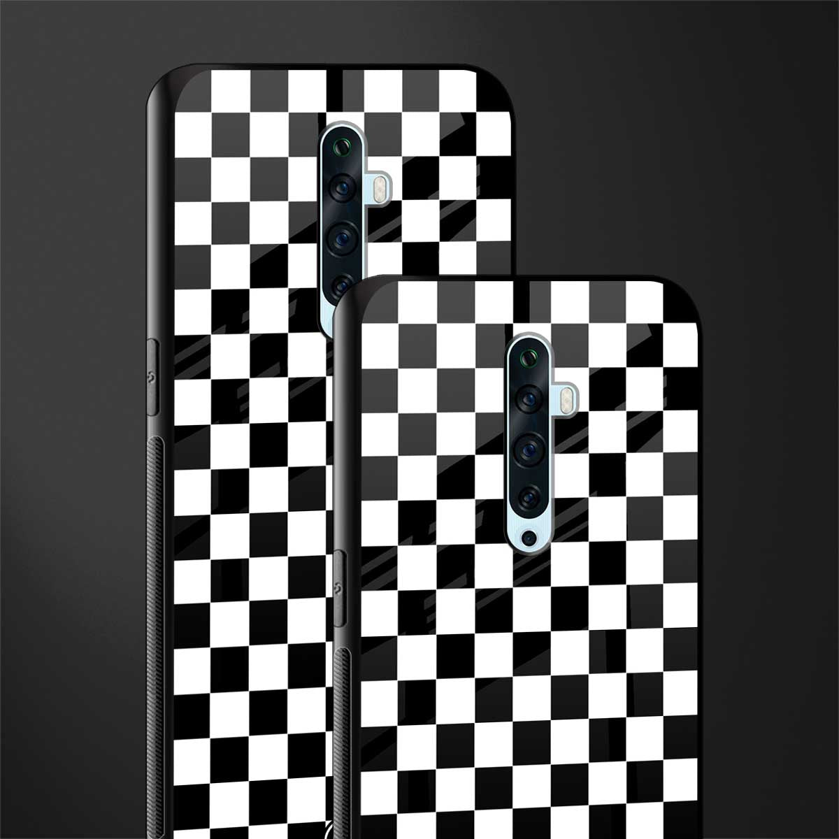black & white check pattern glass case for oppo reno 2f image-2