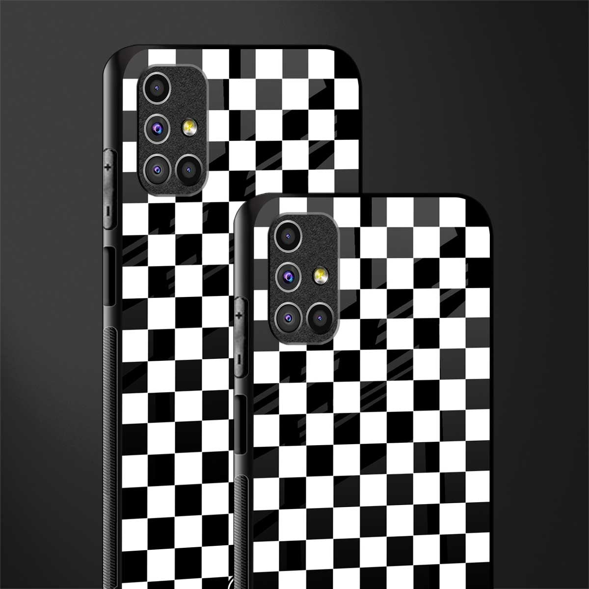 black & white check pattern glass case for samsung galaxy m51 image-2