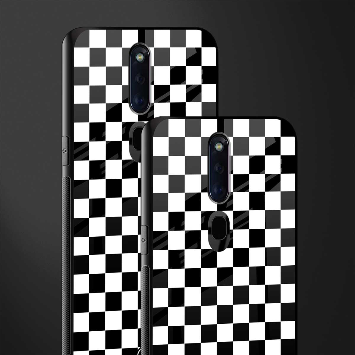 black & white check pattern glass case for oppo f11 pro image-2