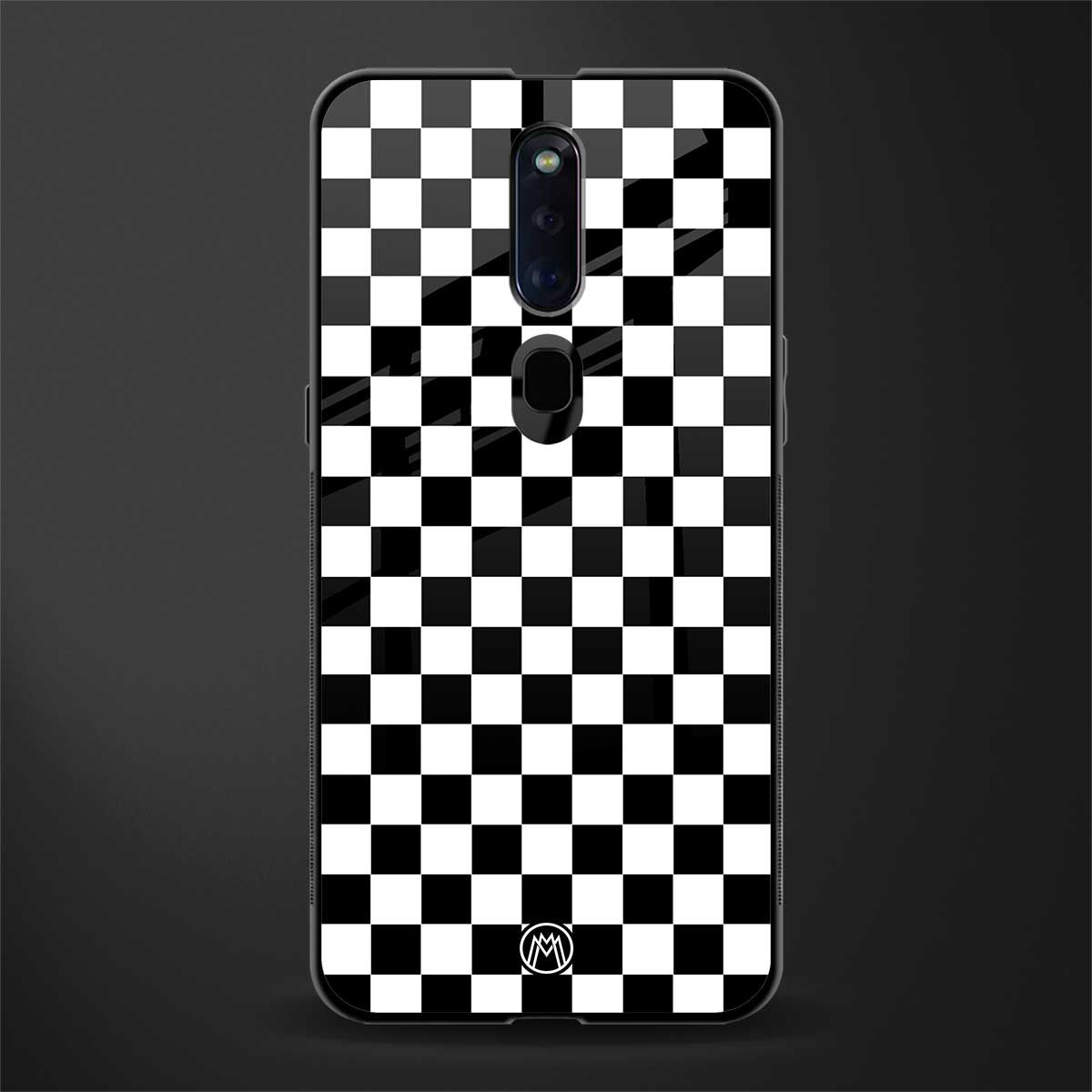 black & white check pattern glass case for oppo f11 pro image