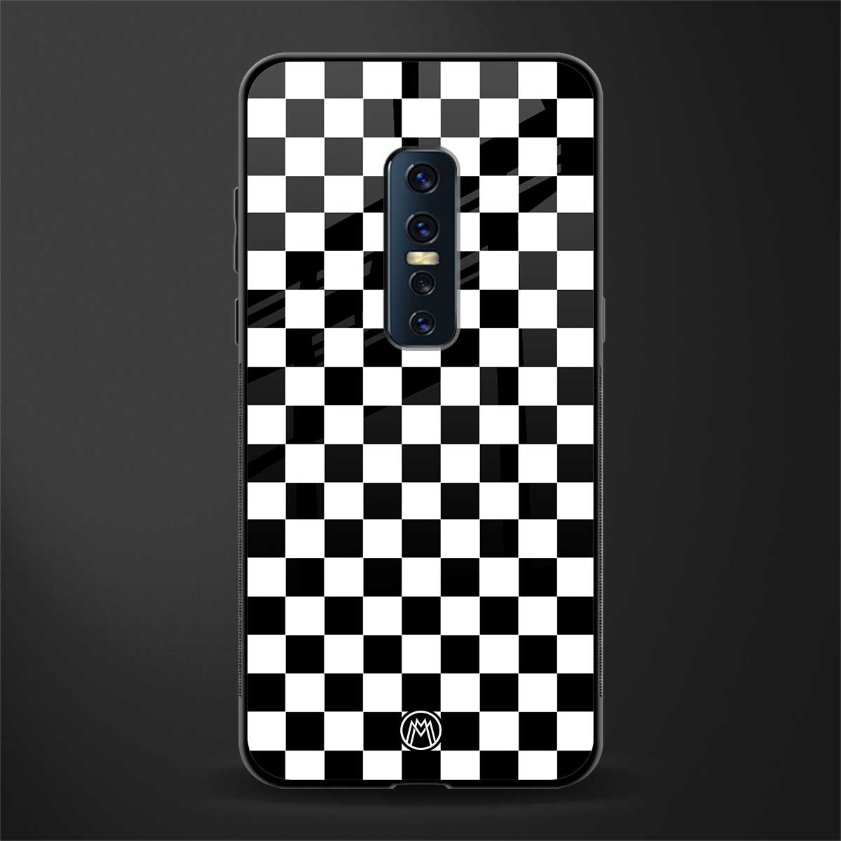 black & white check pattern glass case for vivo v17 pro image