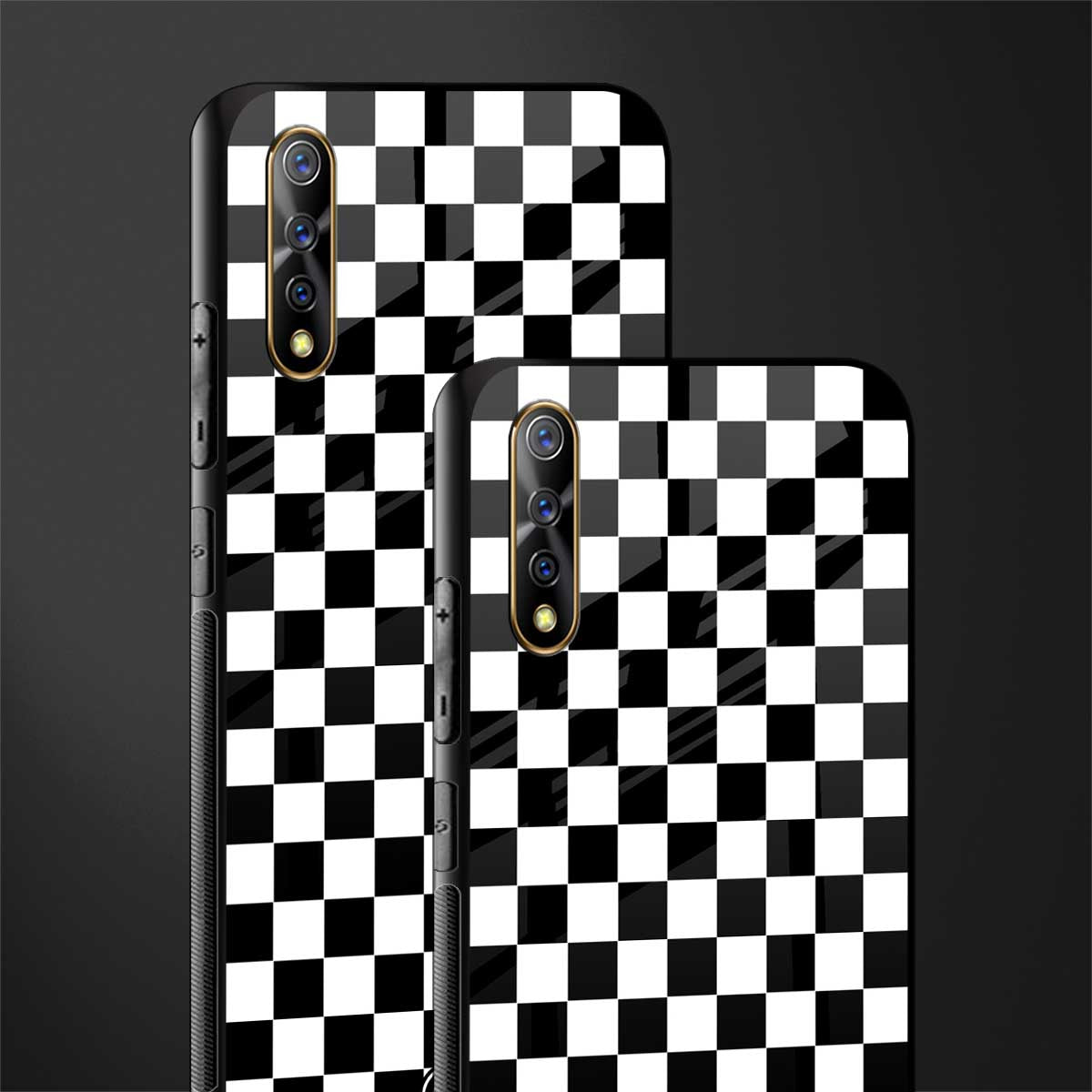 black & white check pattern glass case for vivo z1x image-2
