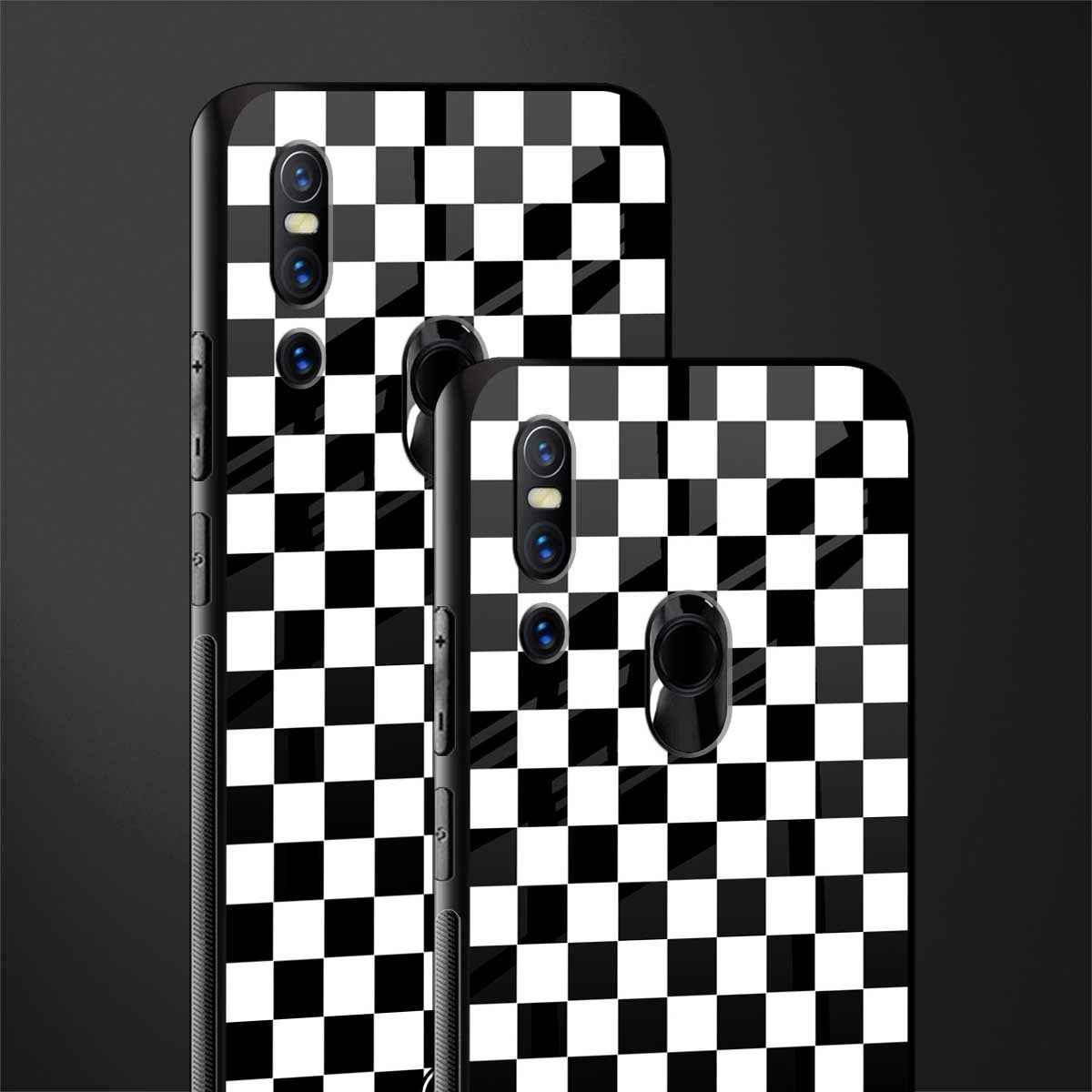 black & white check pattern glass case for vivo v15 image-2
