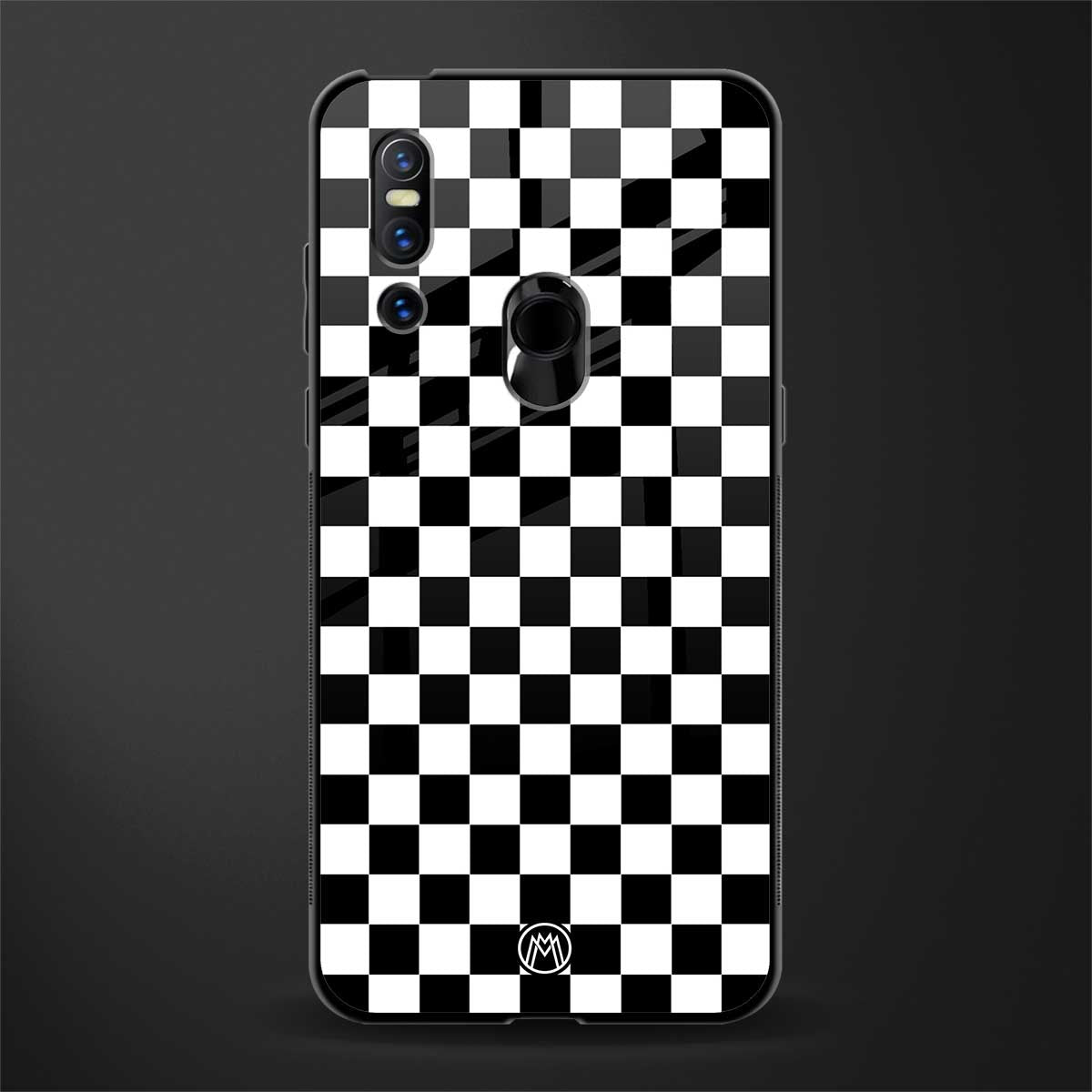 black & white check pattern glass case for vivo v15 image
