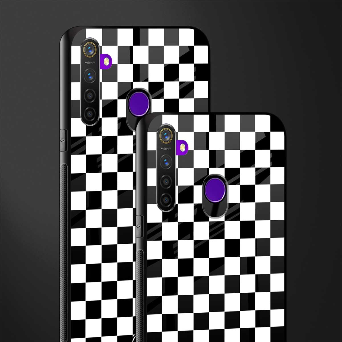 black & white check pattern glass case for realme 5 image-2