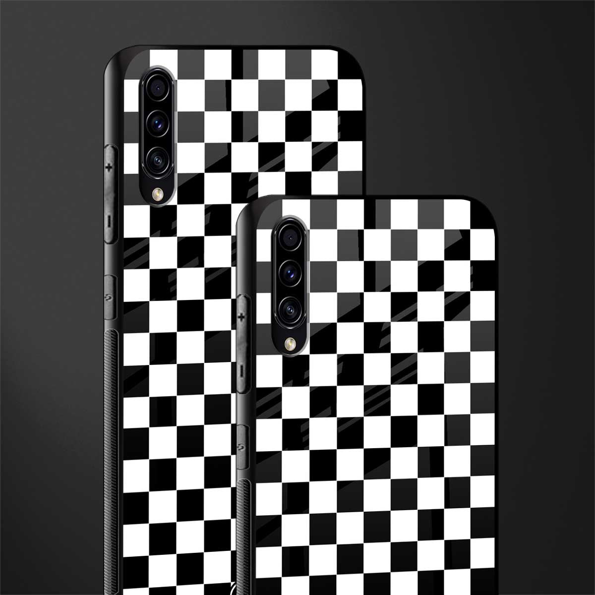 black & white check pattern glass case for samsung galaxy a30s image-2