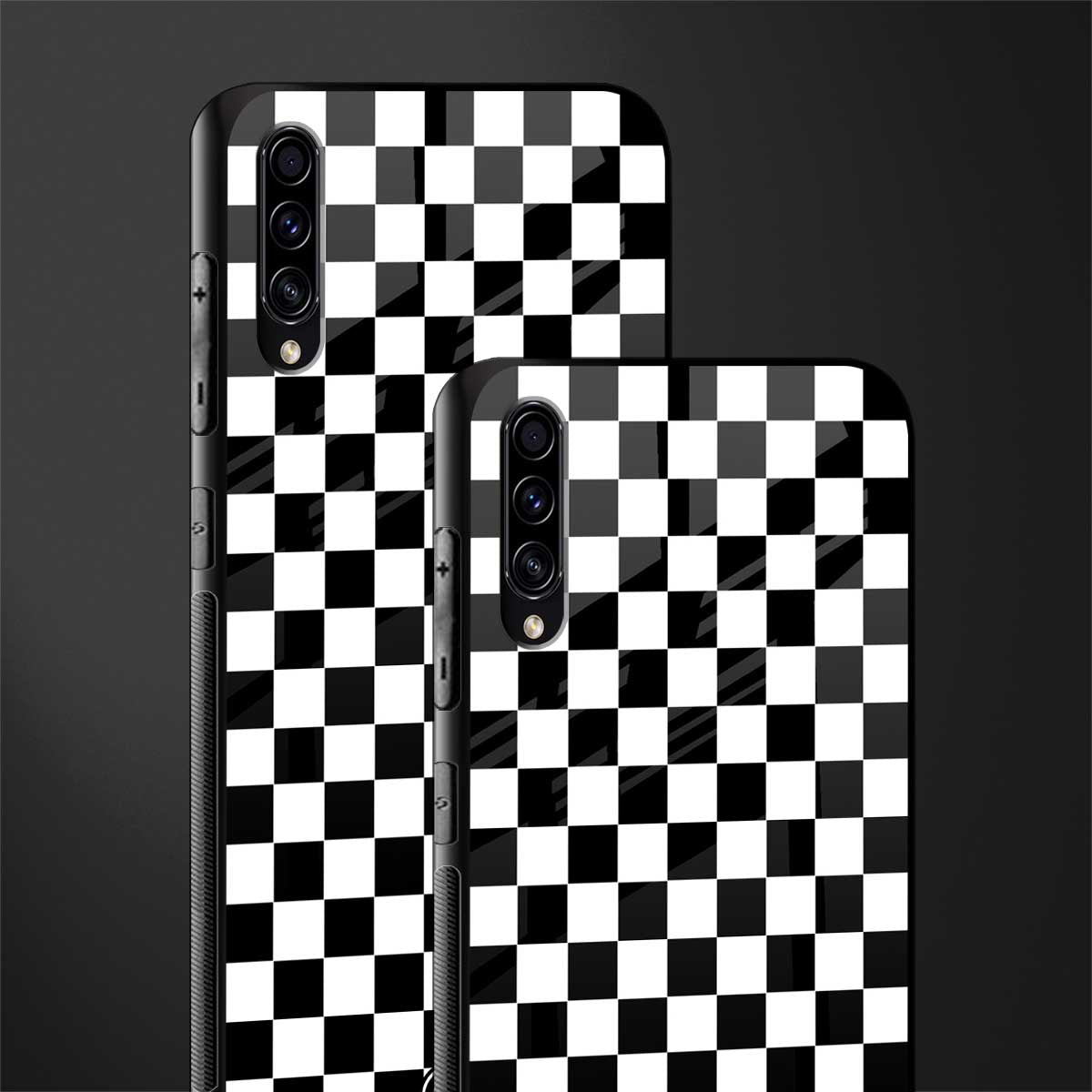 black & white check pattern glass case for samsung galaxy a70 image-2