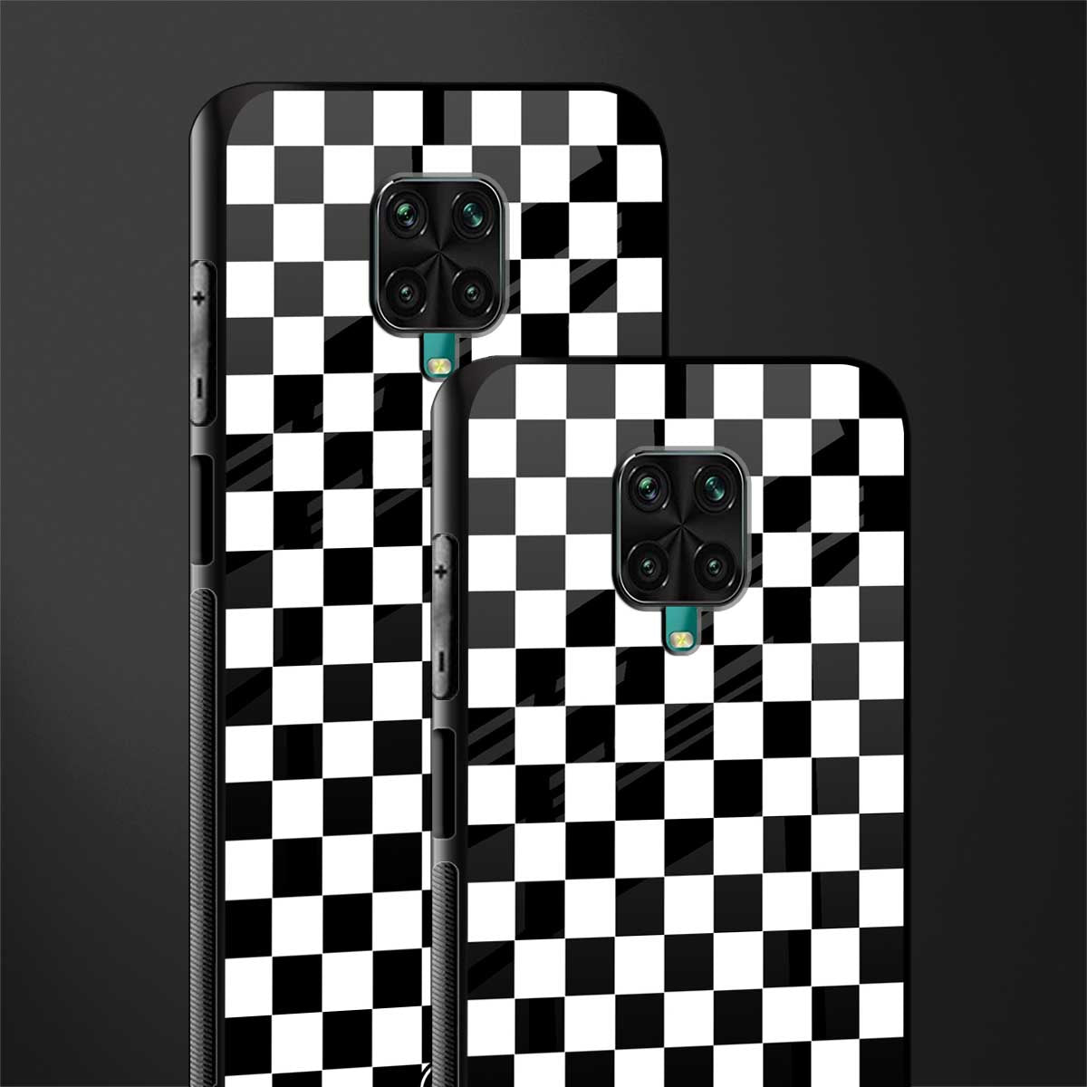 black & white check pattern glass case for redmi note 9 pro image-2